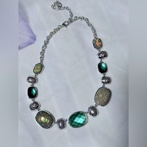 Elegant Silver and Green Gemstone Necklace